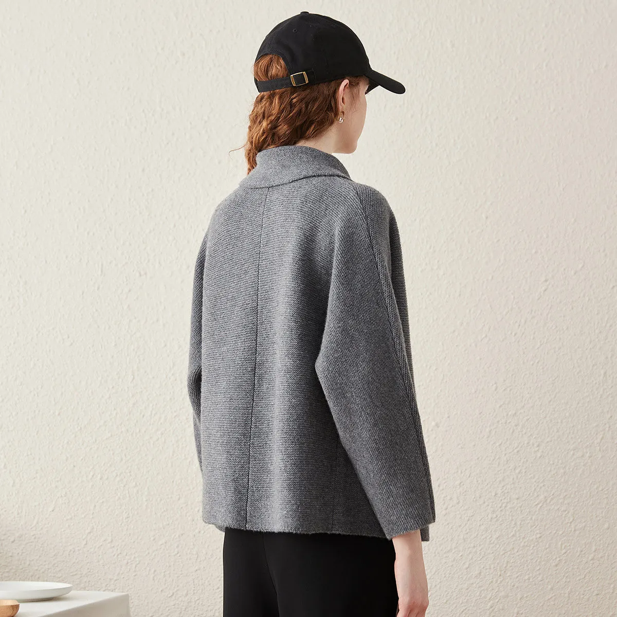 100% Wool Cardigan Womens Loose Knit Blazer Coat