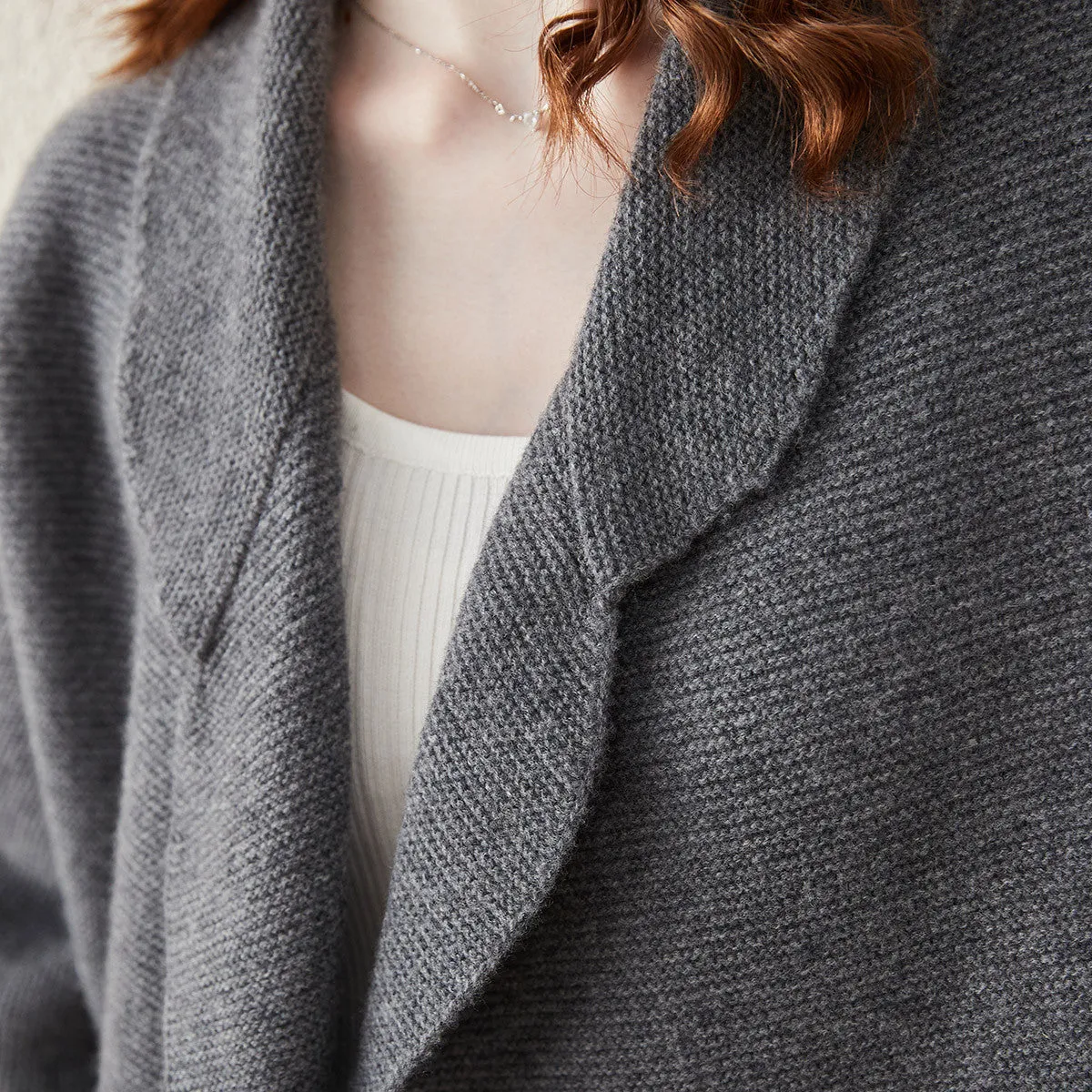 100% Wool Cardigan Womens Loose Knit Blazer Coat