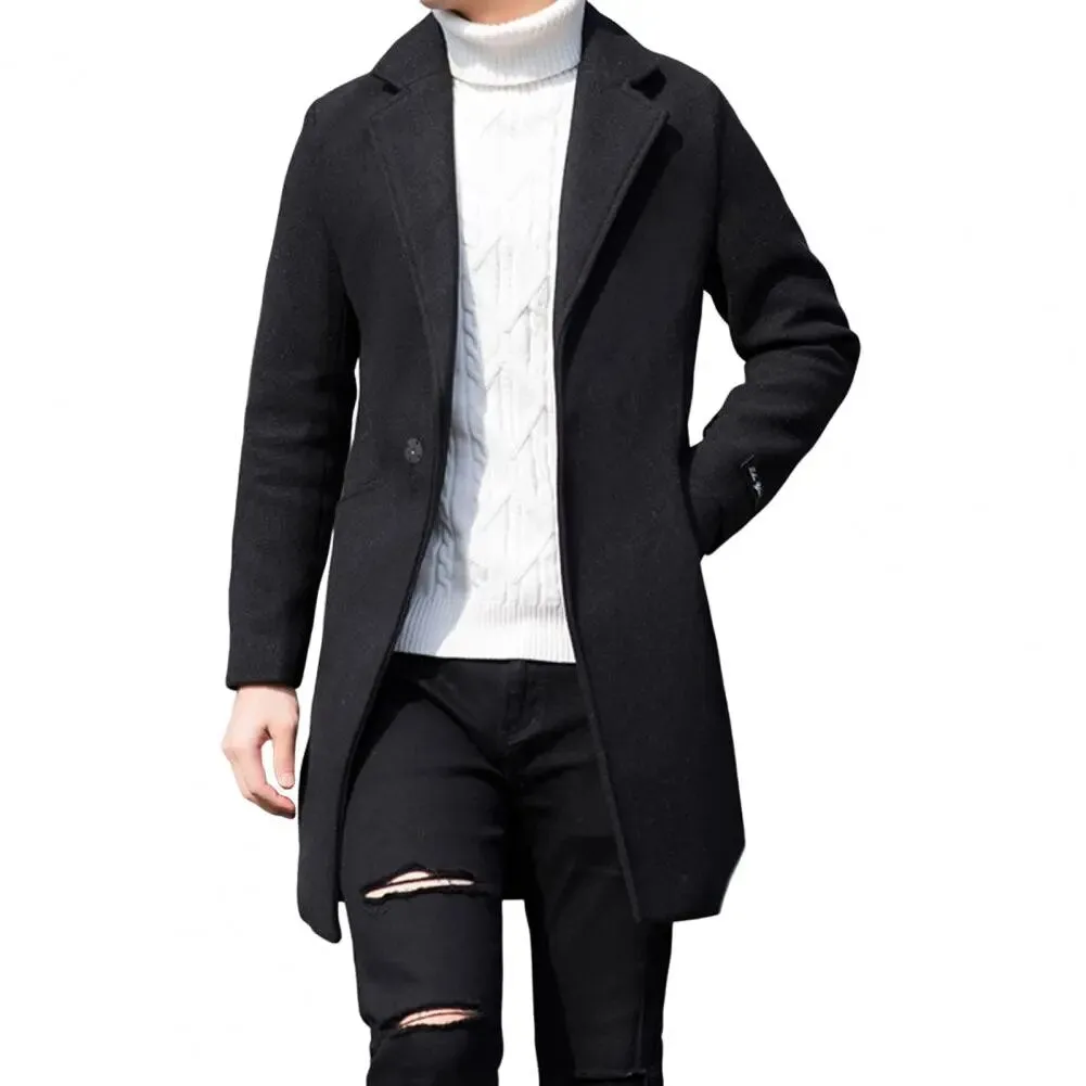2023 Winter New Men's Coat Lapel Warm Slim Fit Windproof Jacket Men's Solid Color Jacket Men's Overcoat Coat