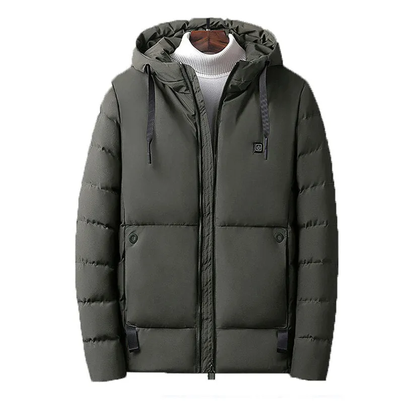 45 Men Electric USB Heated Hooded Warm Overcoat Heating Coat Winter Coats Jacket