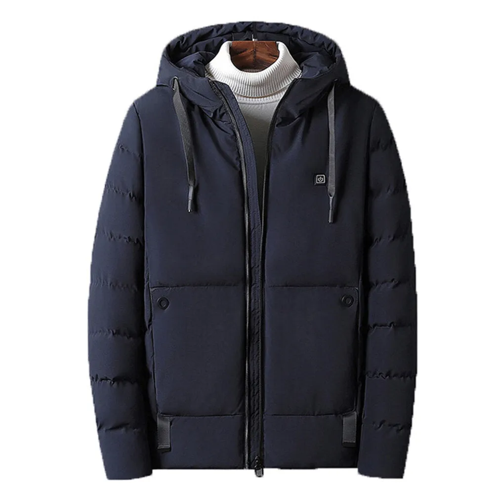 45 Men Electric USB Heated Hooded Warm Overcoat Heating Coat Winter Coats Jacket