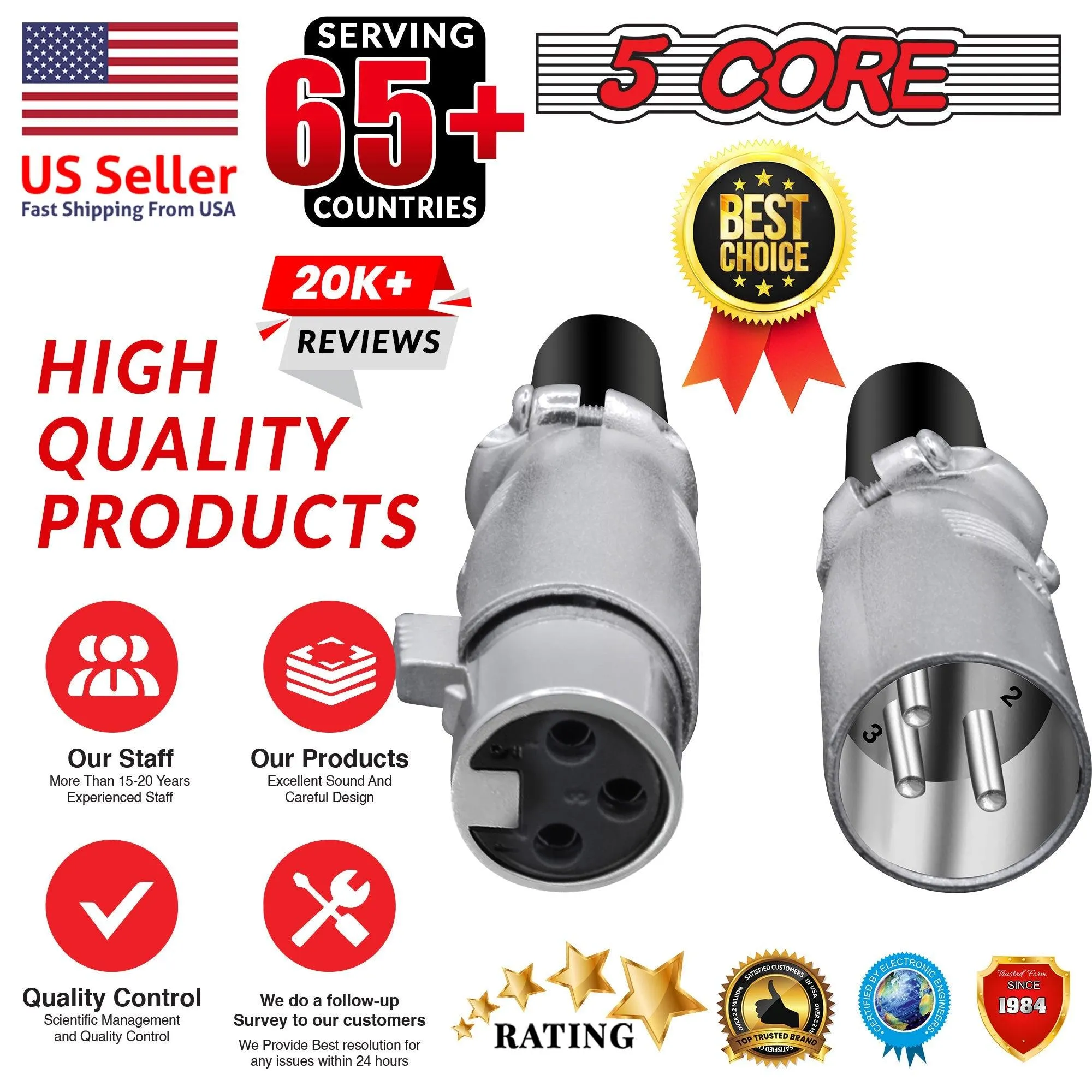 5Core 3Pin XLR Male Female Microphone Audio Cable Connector xlr 5 pair