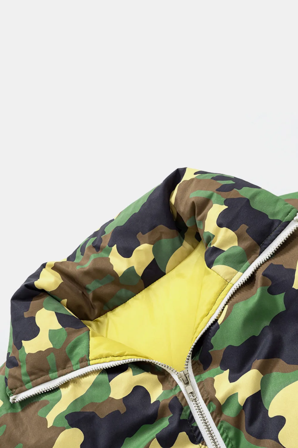 Camouflage Zip-Up Cropped Puffer Jacket and Skirt Set