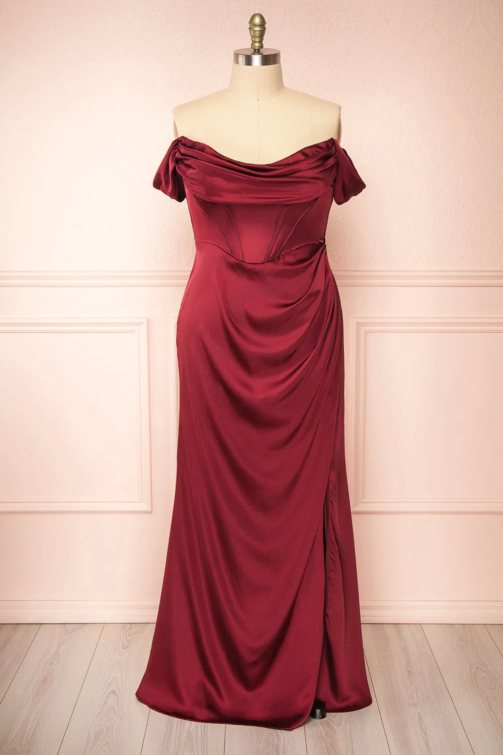 Evolet Burgundy | Off-Shoulder Corset Maxi Dress