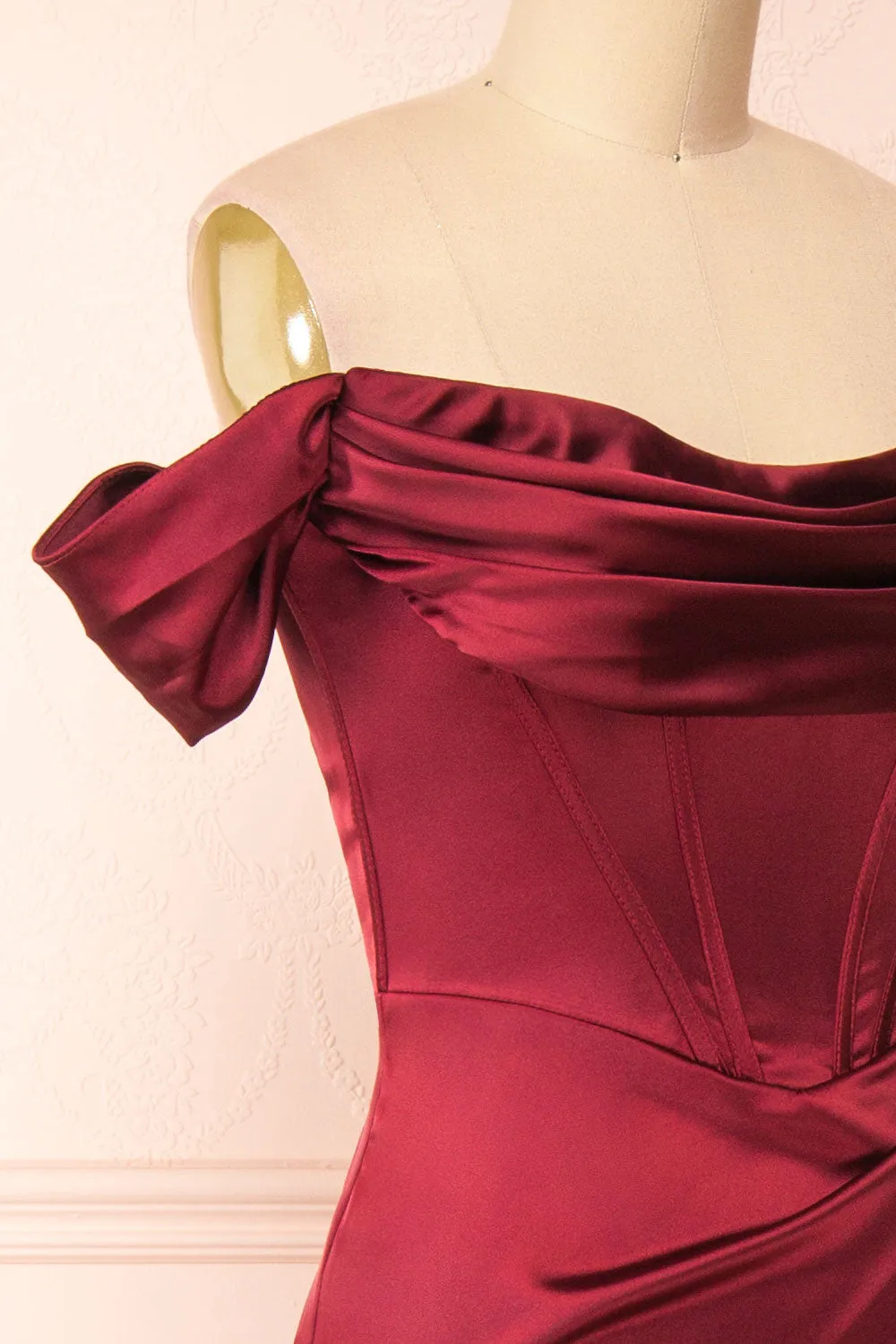 Evolet Burgundy | Off-Shoulder Corset Maxi Dress