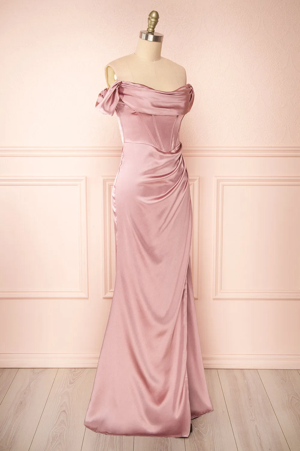 Evolet Mauve | Off-Shoulder Corset Maxi Dress