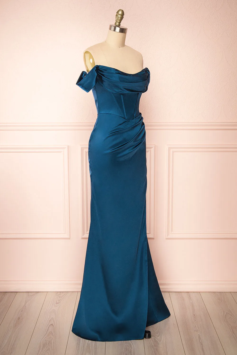 Evolet Navy | Off-Shoulder Corset Maxi Dress