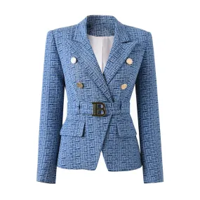 Geometric Pattern Denim Blazer