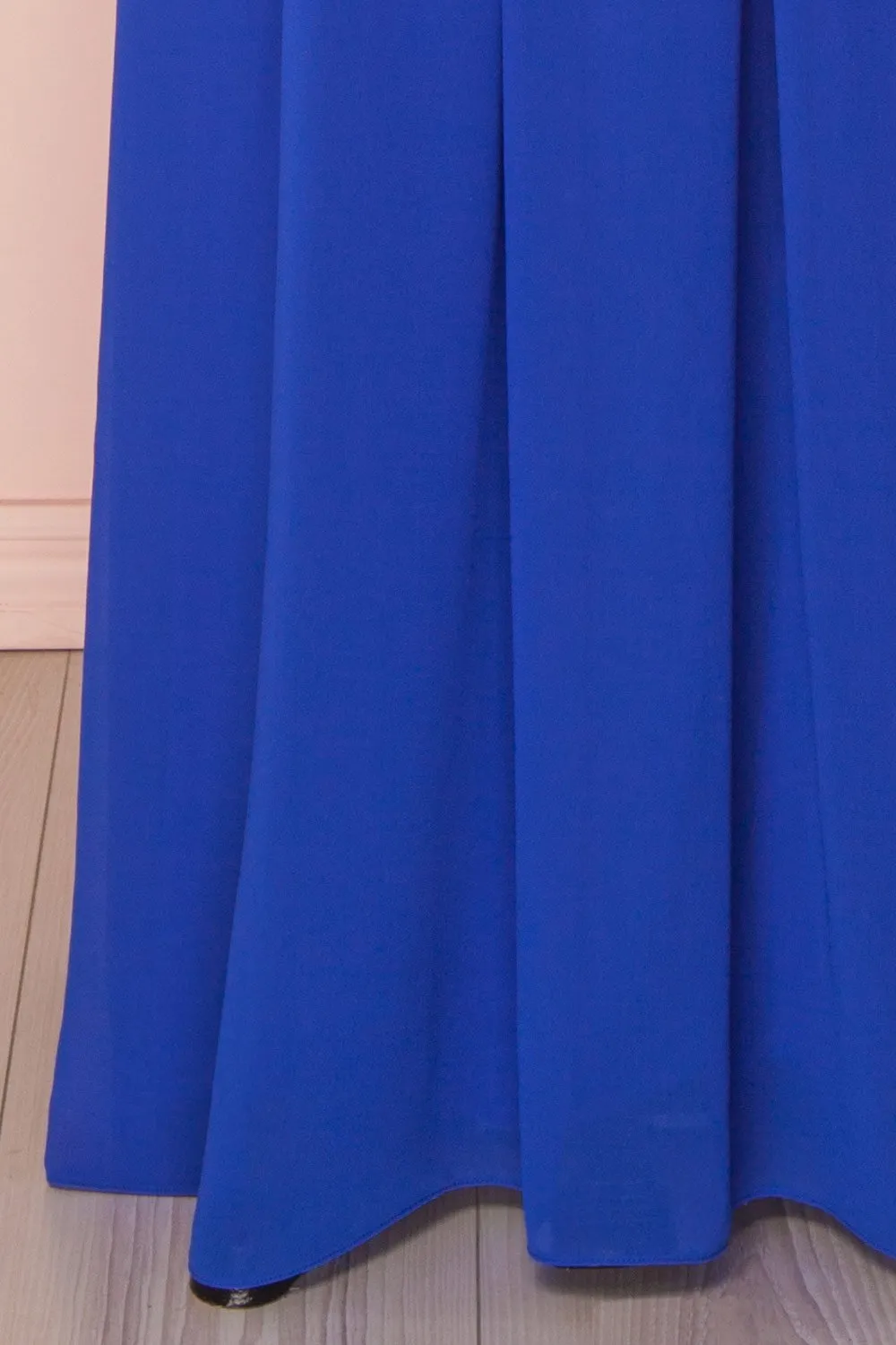 Haley Blue | Deep V-Neck Chiffon Maxi Dress