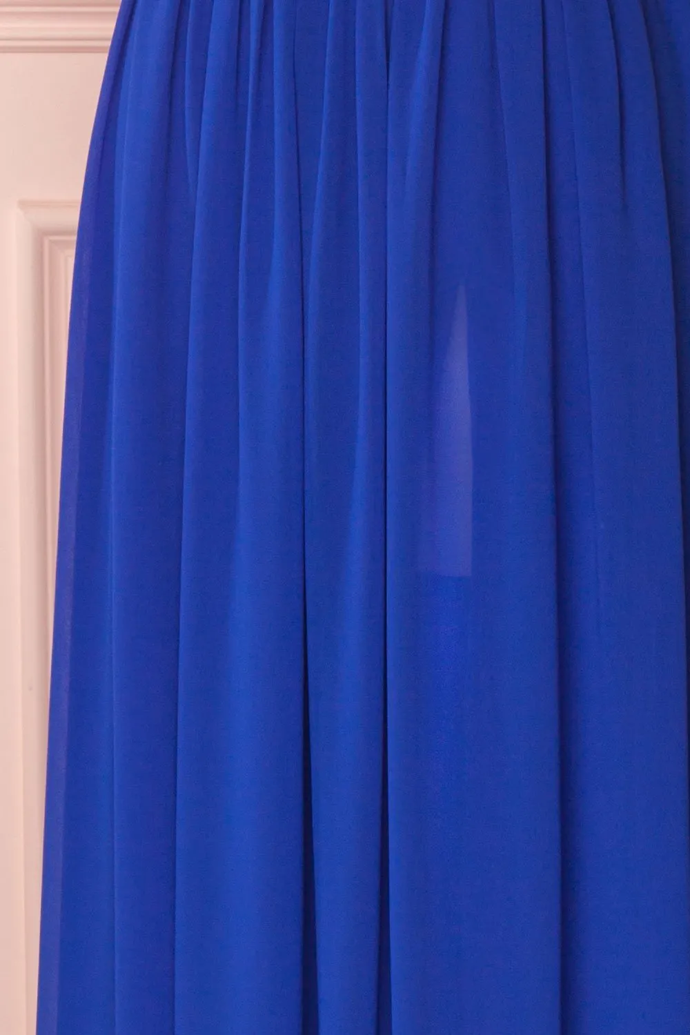 Haley Blue | Deep V-Neck Chiffon Maxi Dress