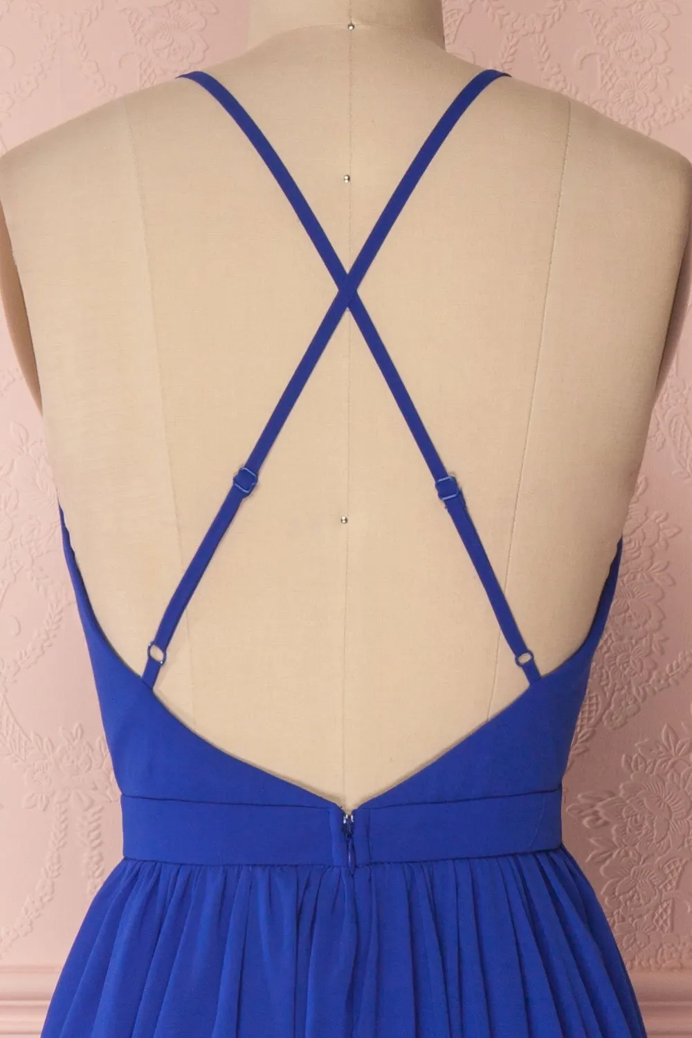 Haley Blue | Deep V-Neck Chiffon Maxi Dress