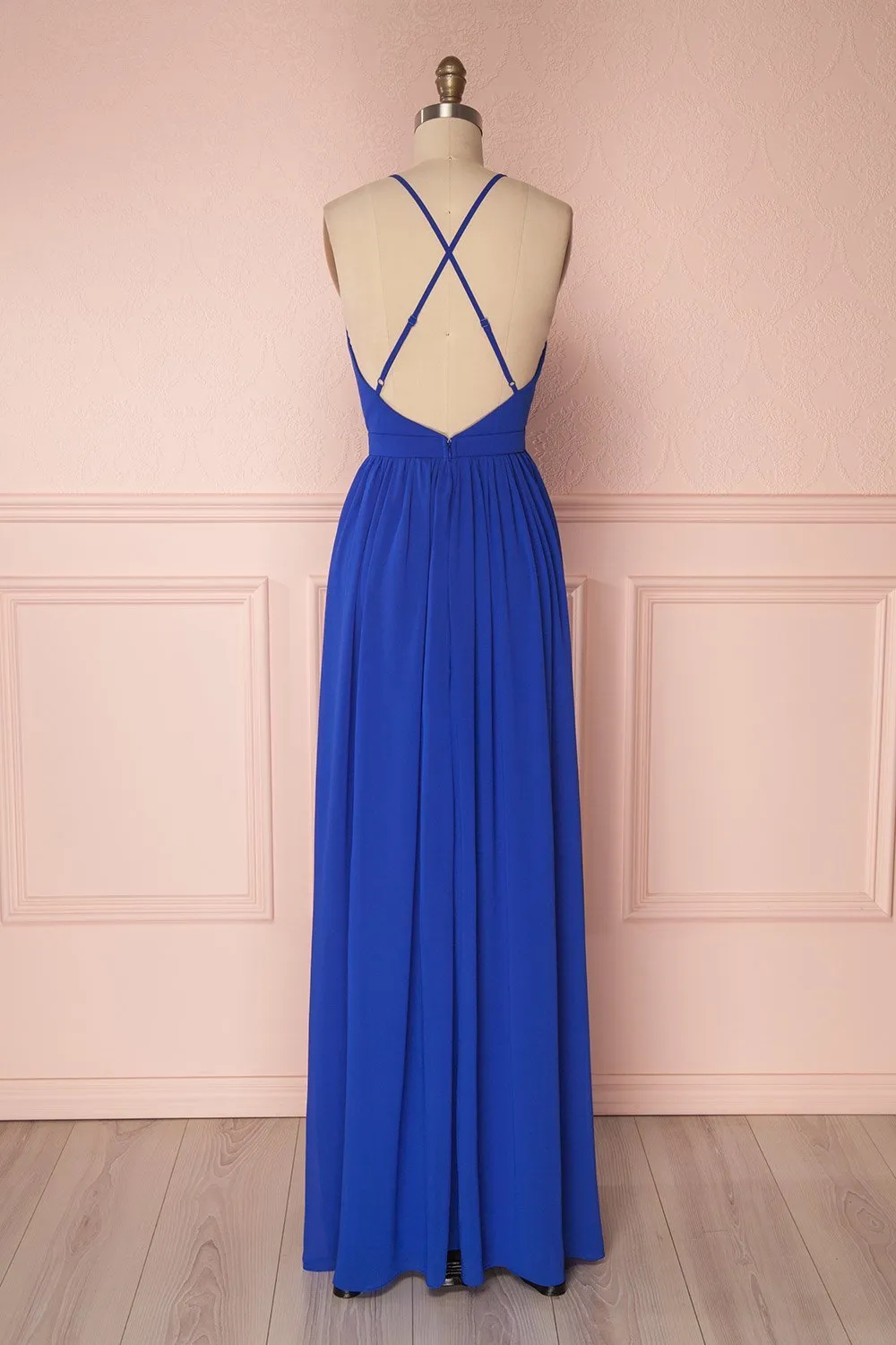 Haley Blue | Deep V-Neck Chiffon Maxi Dress