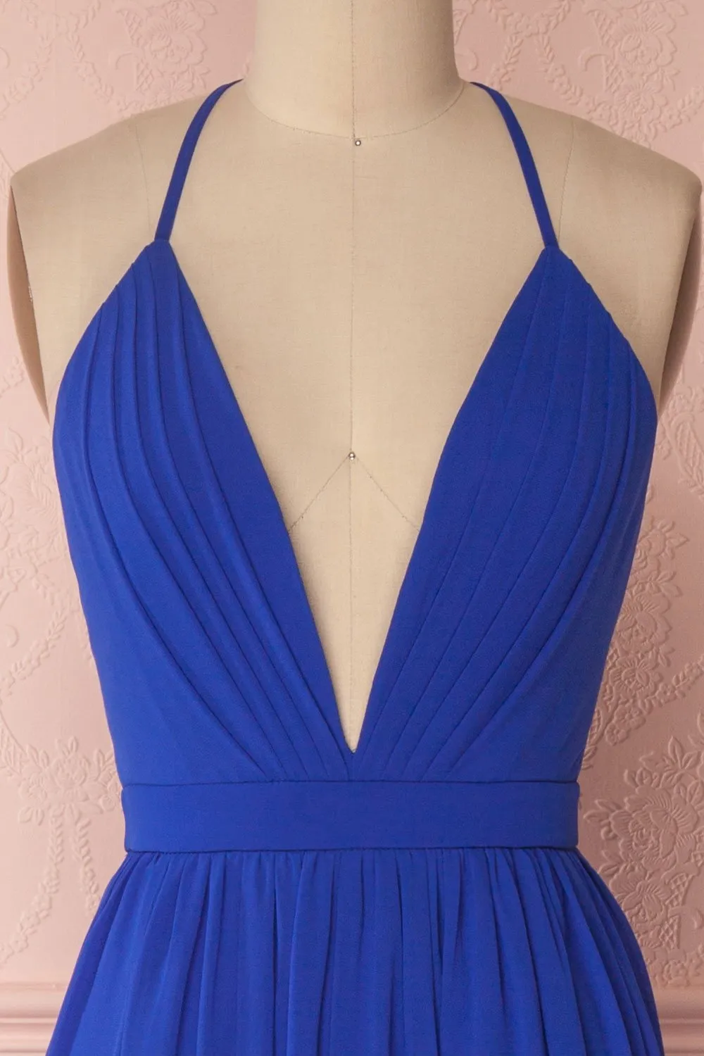 Haley Blue | Deep V-Neck Chiffon Maxi Dress