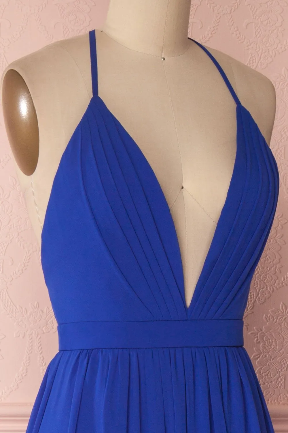 Haley Blue | Deep V-Neck Chiffon Maxi Dress