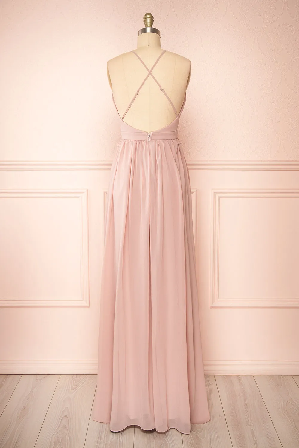 Haley Taupe | Deep V-Neck Chiffon Maxi Dress