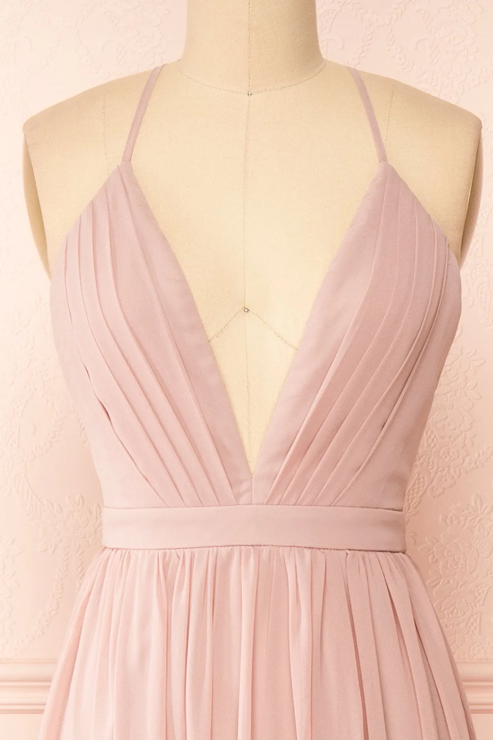 Haley Taupe | Deep V-Neck Chiffon Maxi Dress
