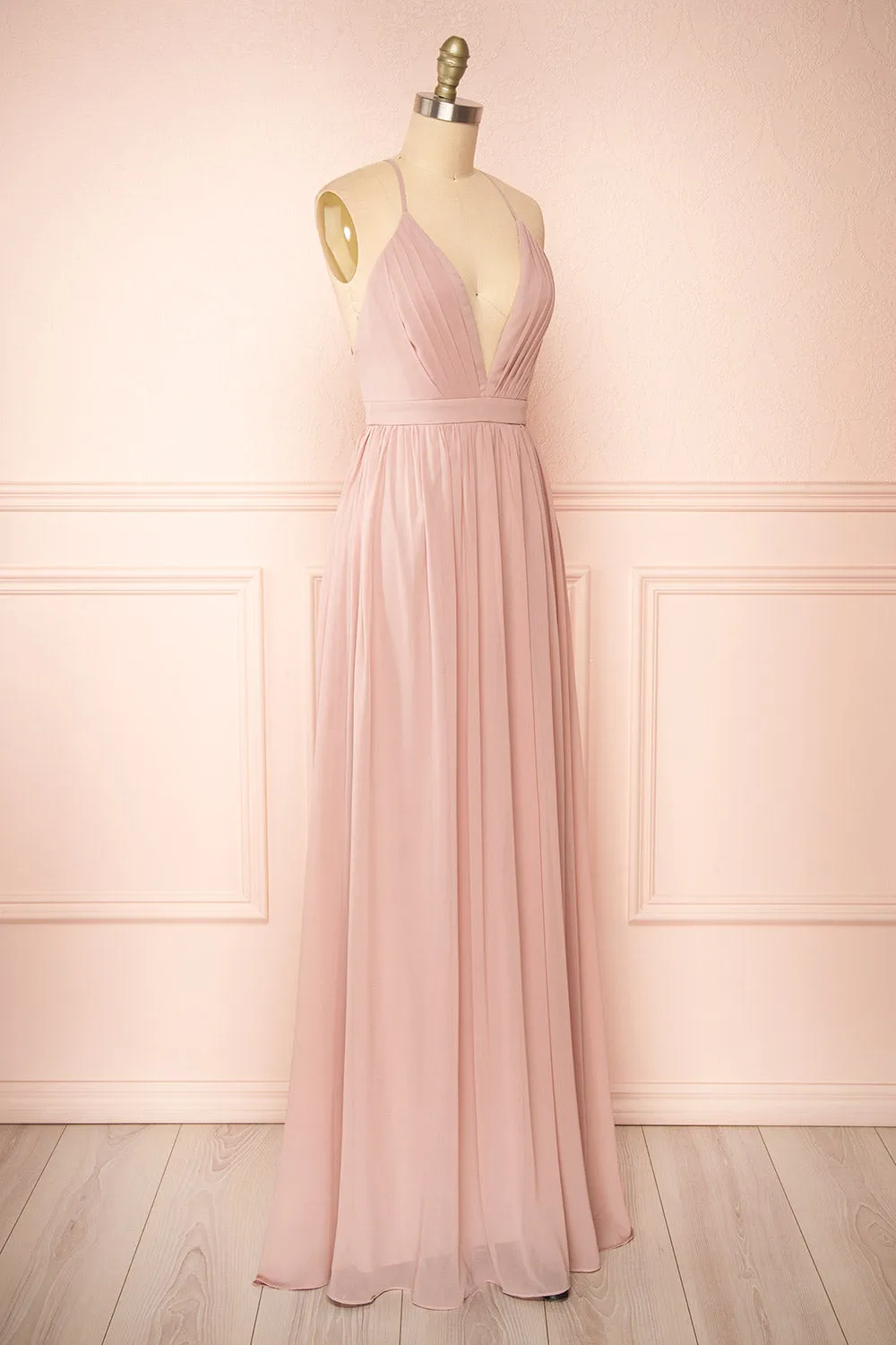 Haley Taupe | Deep V-Neck Chiffon Maxi Dress