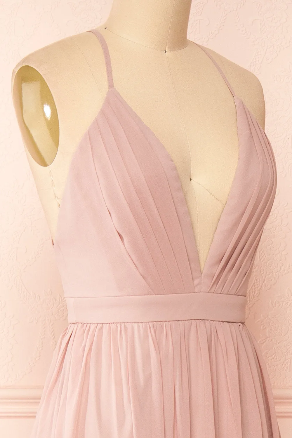 Haley Taupe | Deep V-Neck Chiffon Maxi Dress