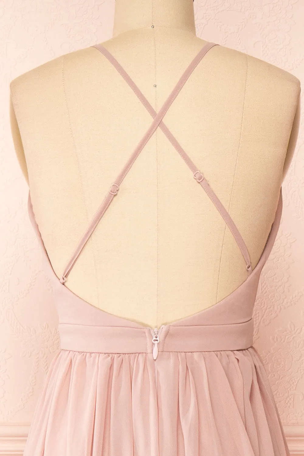 Haley Taupe | Deep V-Neck Chiffon Maxi Dress