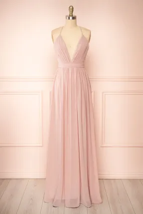 Haley Taupe | Deep V-Neck Chiffon Maxi Dress