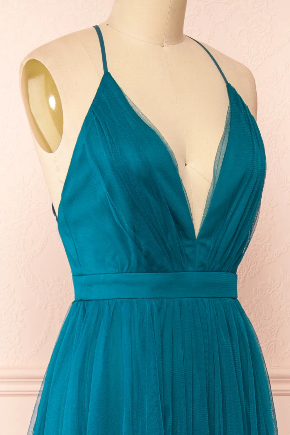 Ilaria Teal | Tulle Gown with Plunging Neckline
