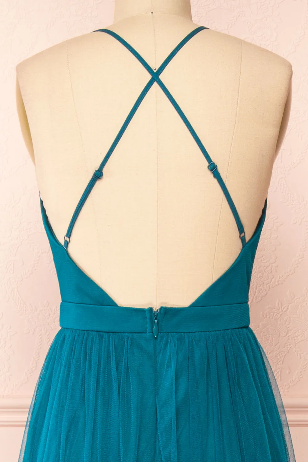 Ilaria Teal | Tulle Gown with Plunging Neckline