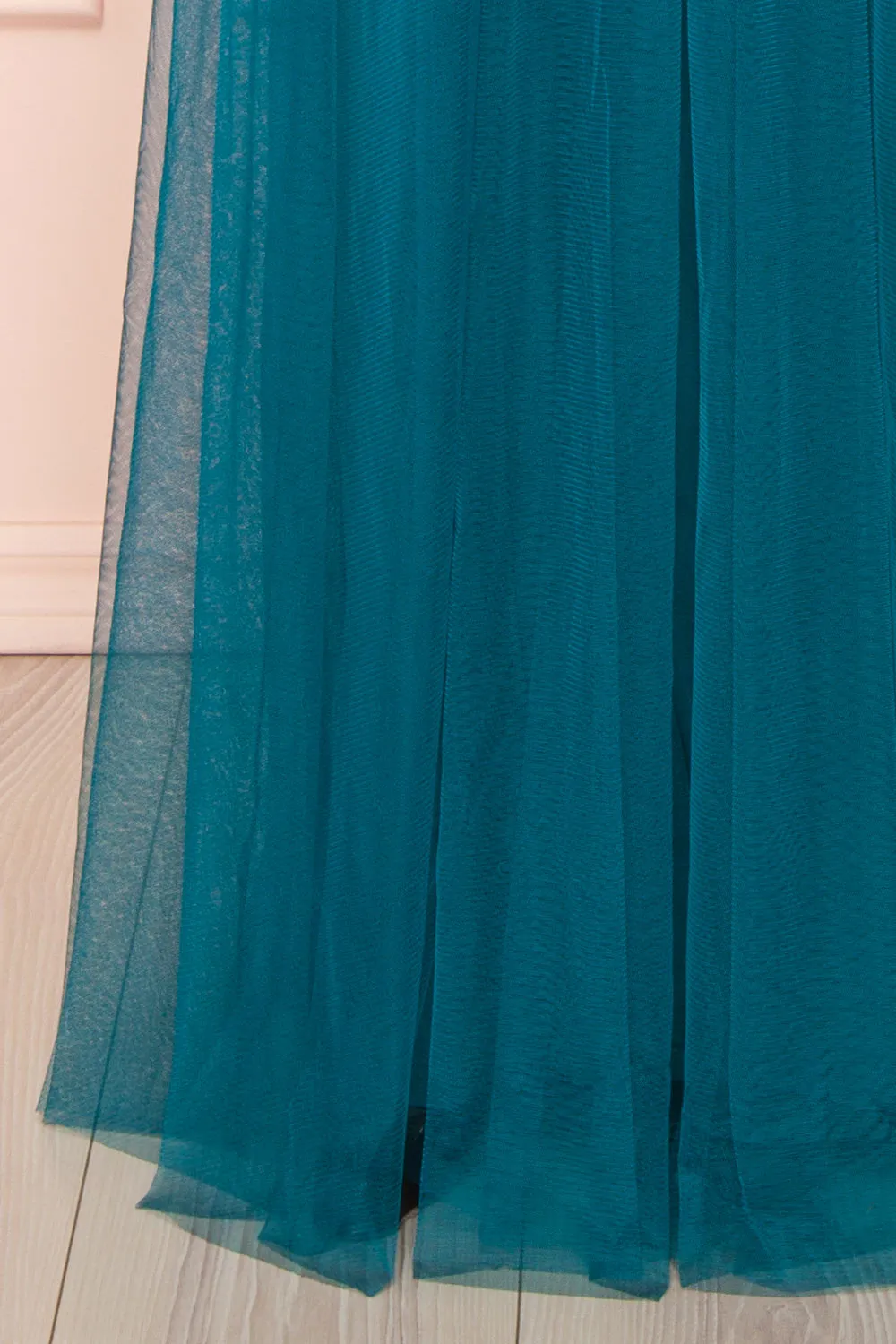 Ilaria Teal | Tulle Gown with Plunging Neckline