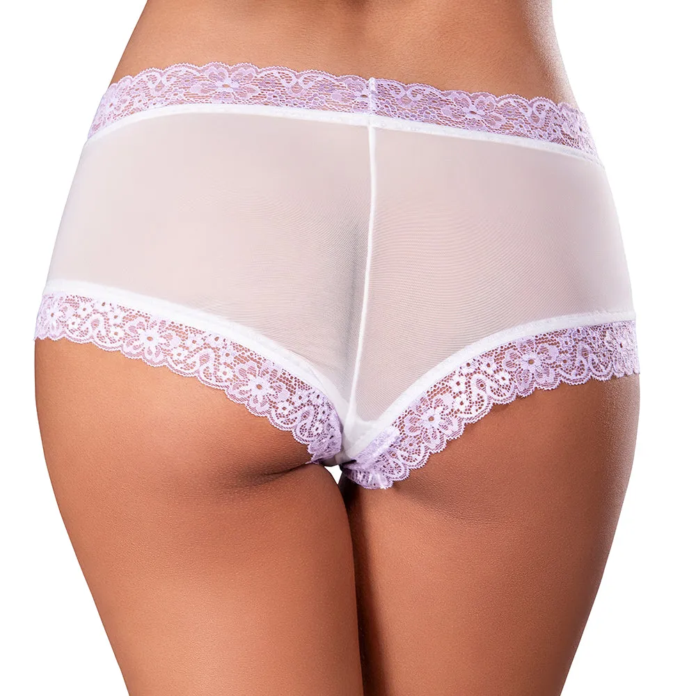 Magic Silk Sheer Passion Cheeky Hipster Boy Short White/Lavender L/XL