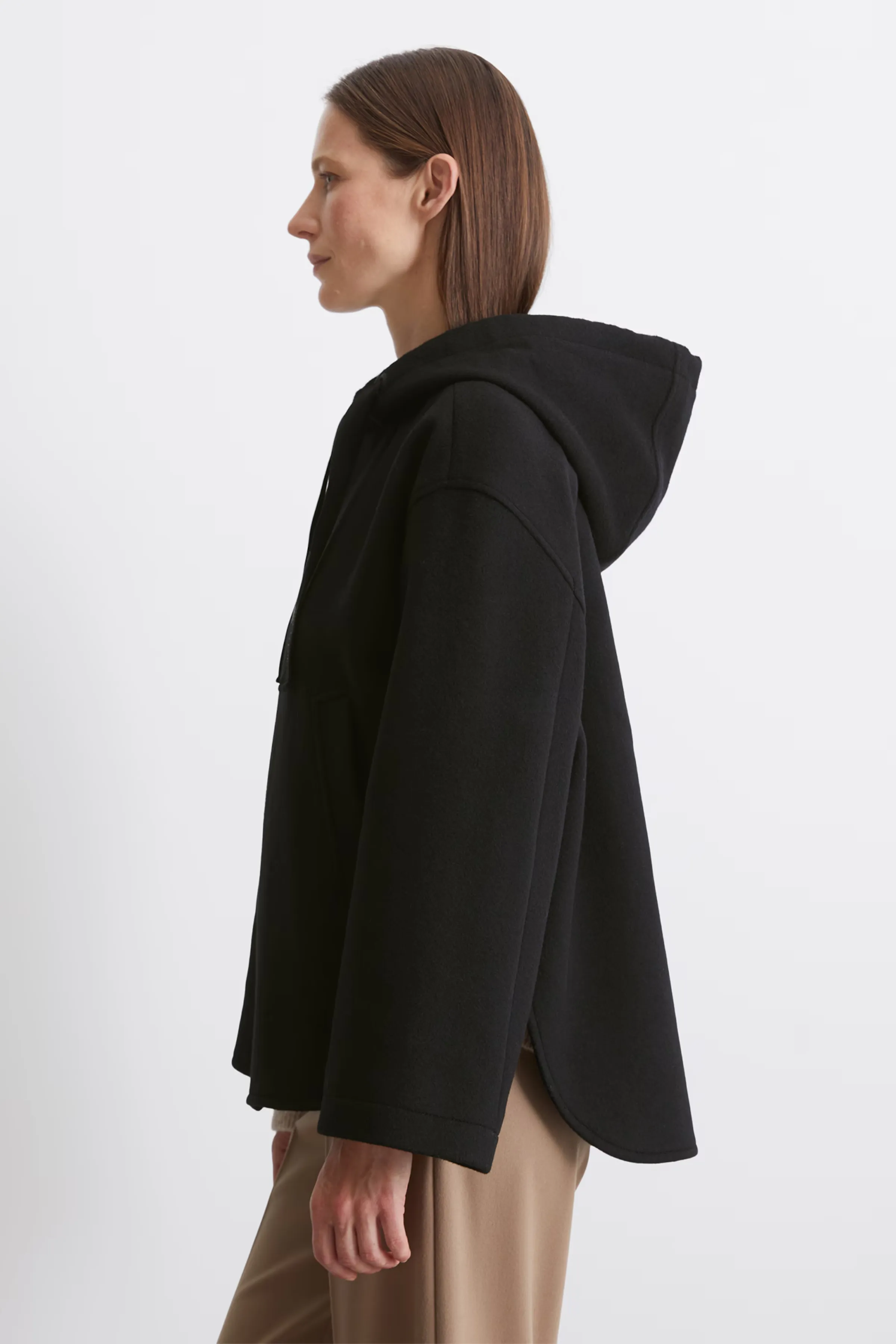 Short Cape Black Wool Coat