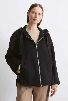 Short Cape Black Wool Coat