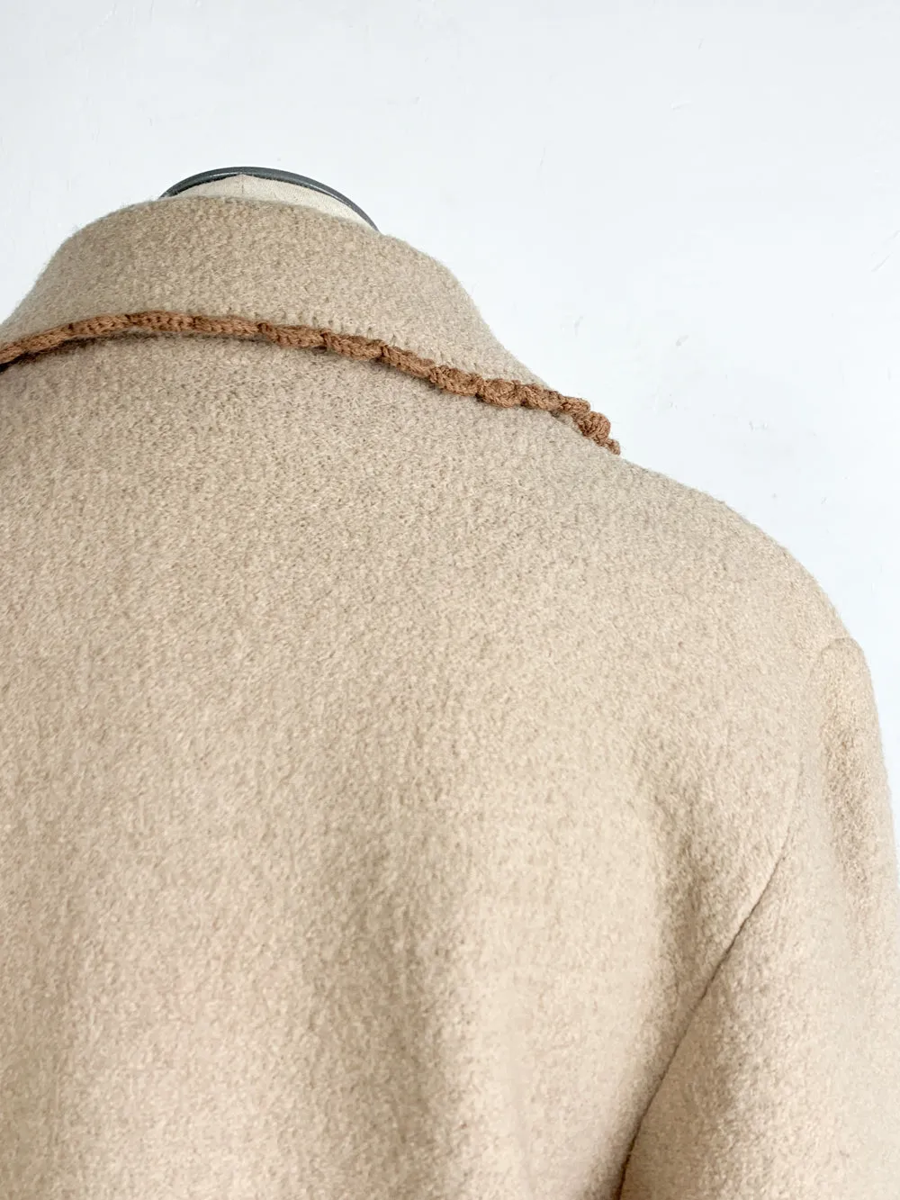 Stone Wool Sweater Coat with Crochet Trim Accent