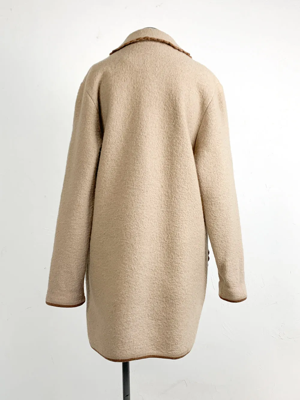 Stone Wool Sweater Coat with Crochet Trim Accent