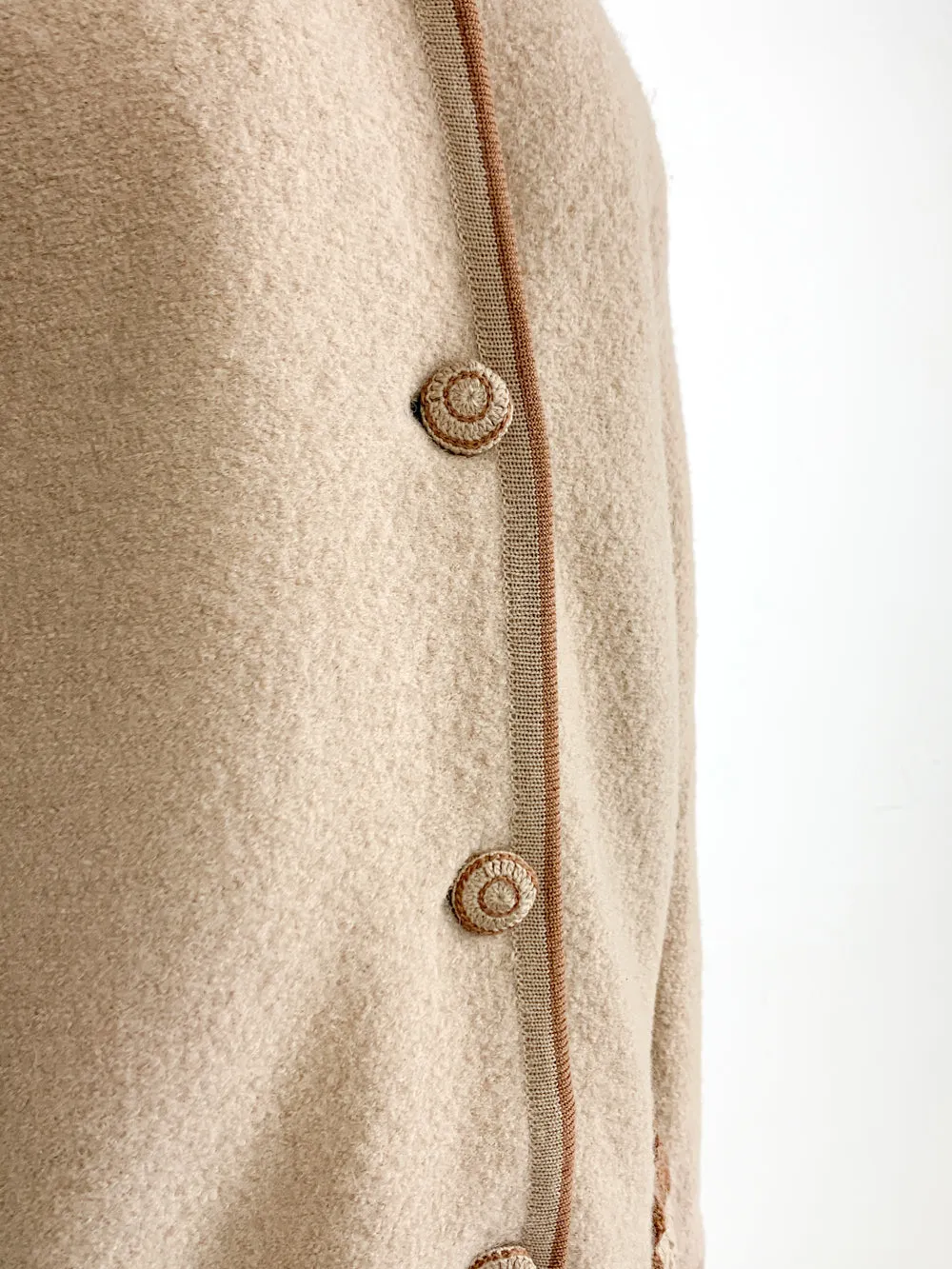 Stone Wool Sweater Coat with Crochet Trim Accent