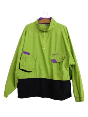Vintage 80s Reebok Branded Logo Sports Athletic Lime Green & Purple 1/4 Zip Up Pullover Track Jacket | Men’s Size L-XL | Women’s Size XXL