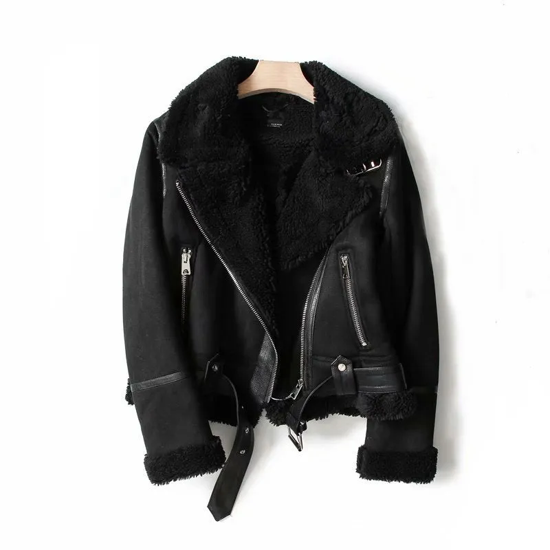 Women’s Winter Lapel Suede Lamb Wool Warm Coat