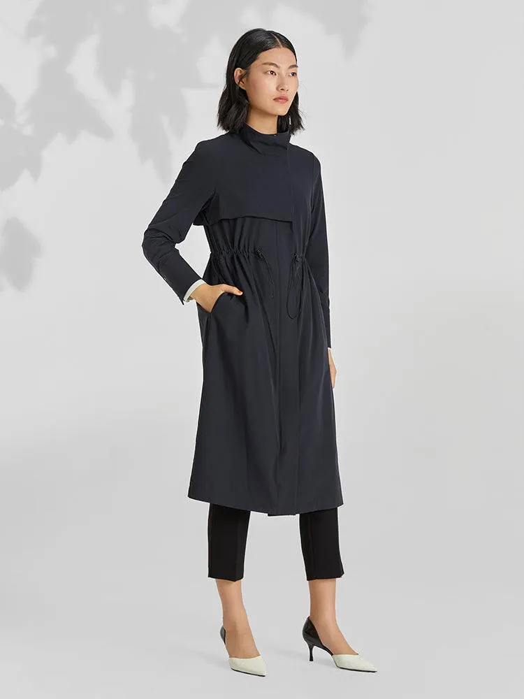 Yarn Elastic Collar Oversized Lace-Up Trench Coat