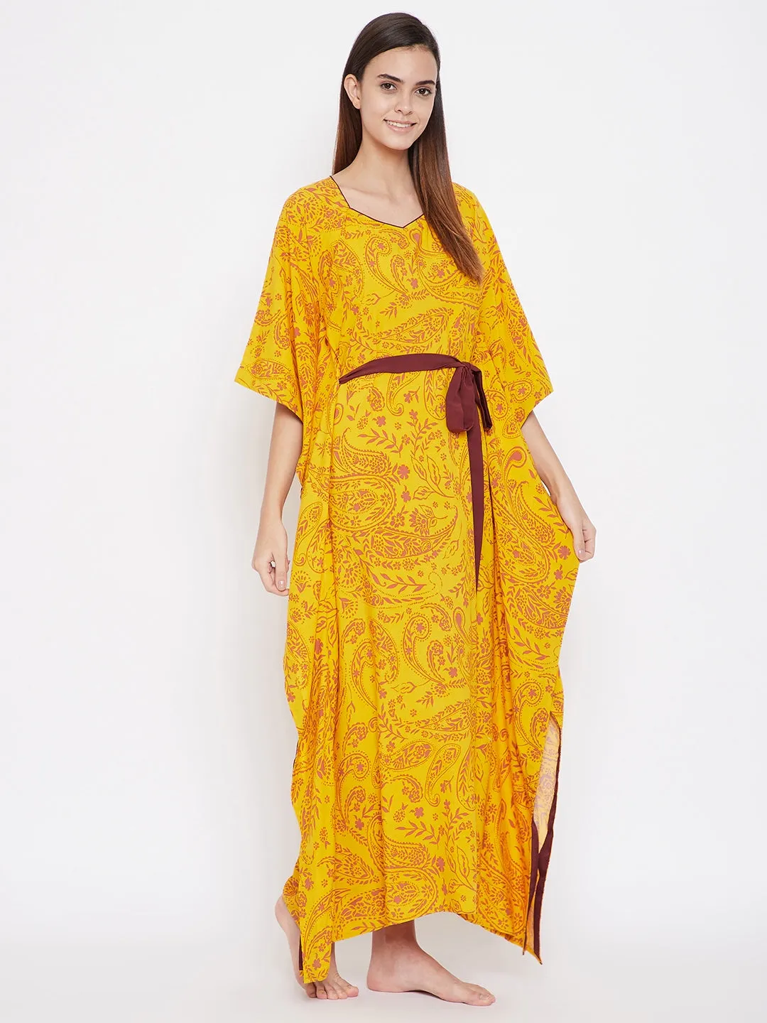 Yellow Paisley Print kaftan - (Clearance - Final Sale)